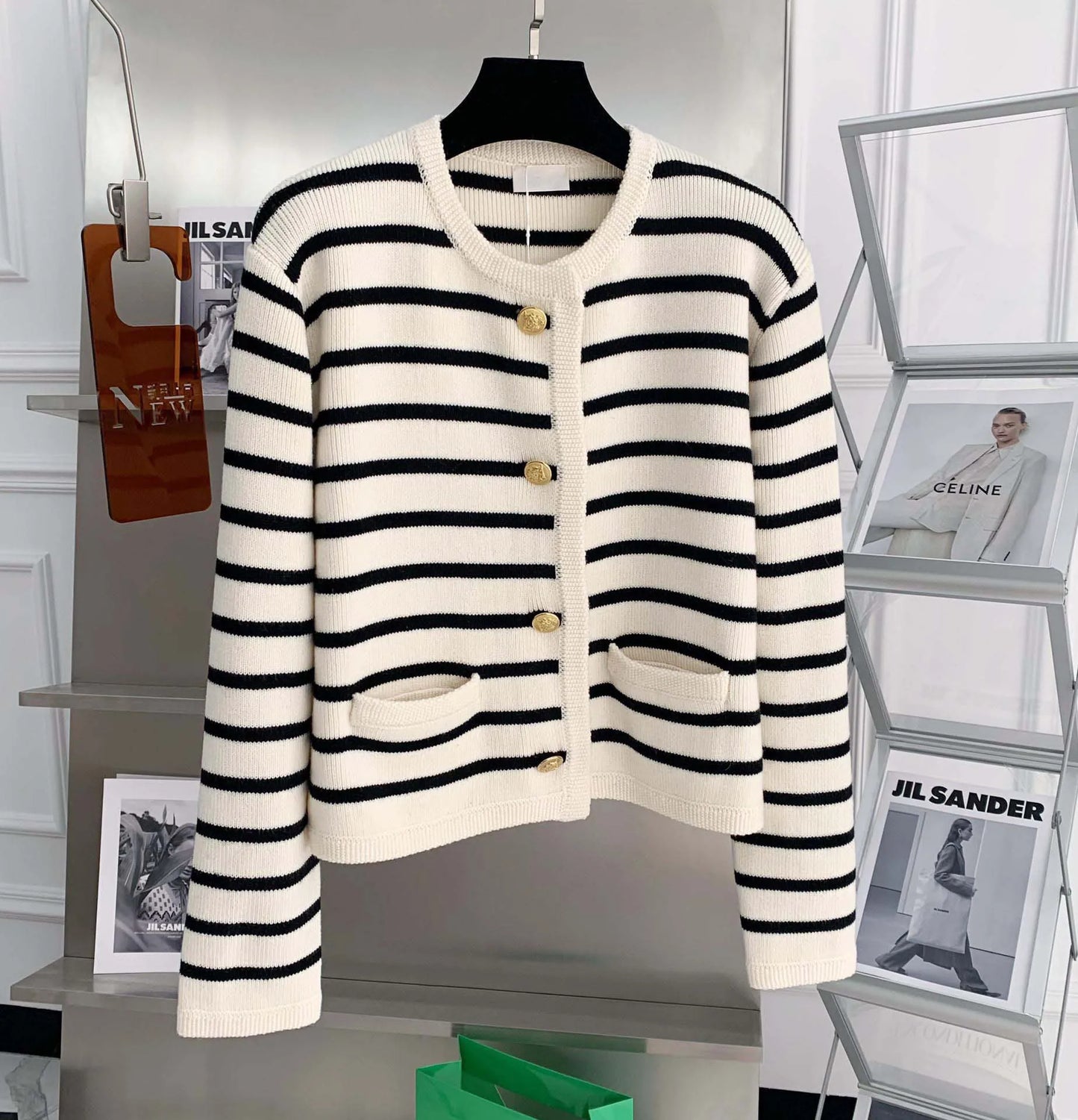 Women Stripe Knitted Cardigans Spring Autumn O-neck Single