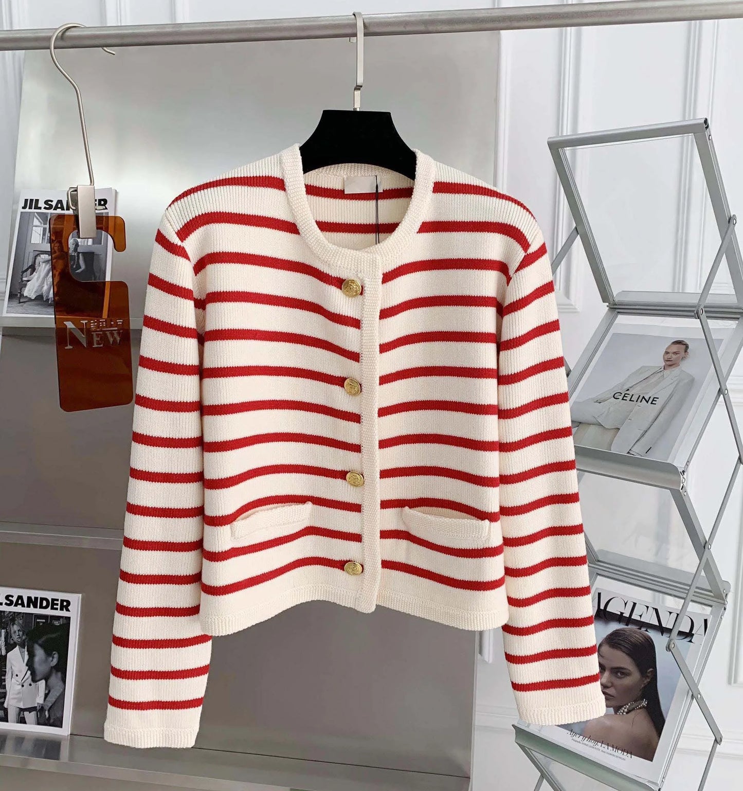 Women Stripe Knitted Cardigans Spring Autumn O-neck Single