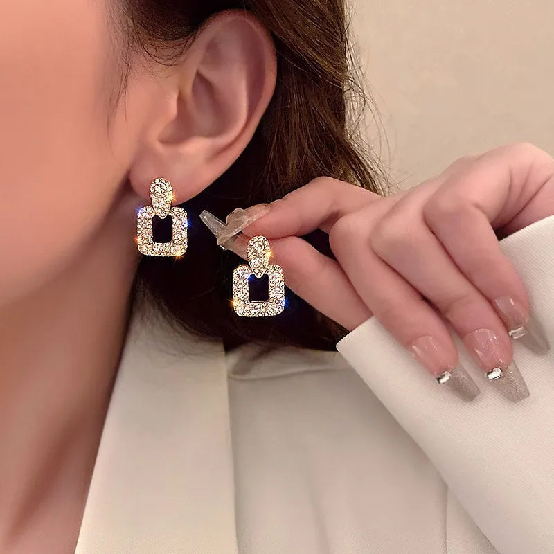 New Square Colorful Zircon Ear Stud Earrings for Women Personality Fashion Daily Wear Accessories Party