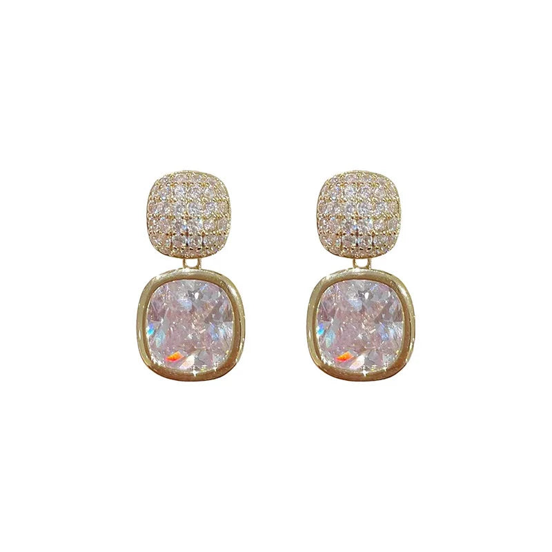 New Square Colorful Zircon Ear Stud Earrings for Women Personality Fashion Daily Wear Accessories Party