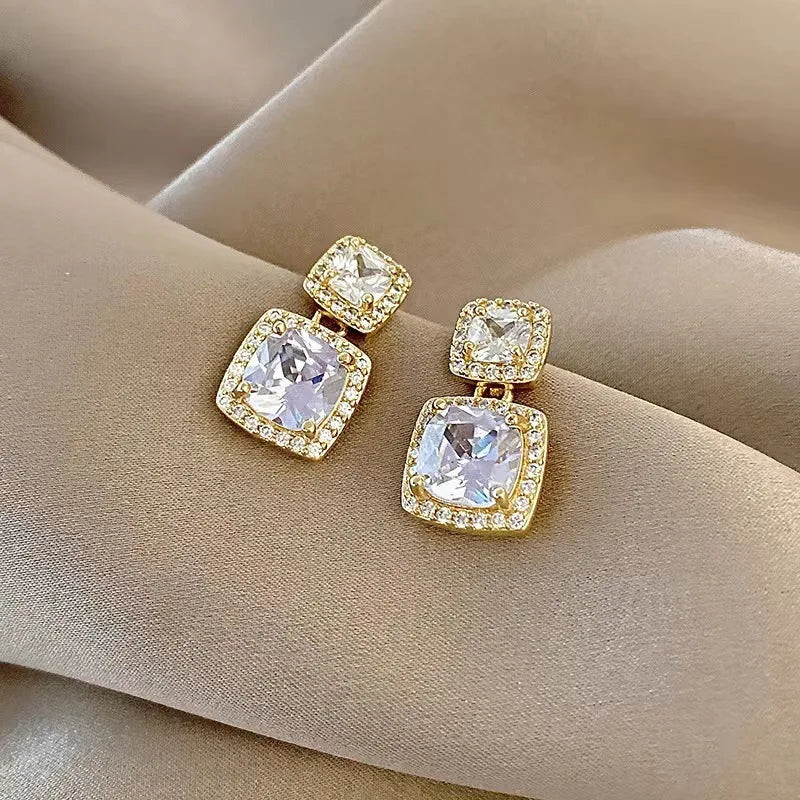 New Square Colorful Zircon Ear Stud Earrings for Women Personality Fashion Daily Wear Accessories Party